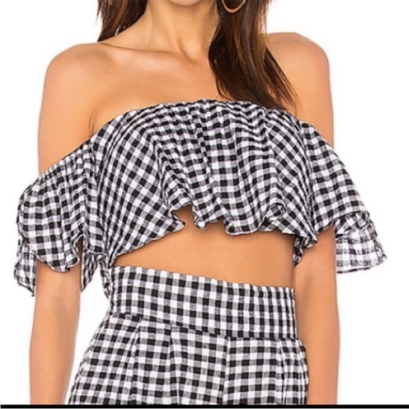 Lunna black white gingham ruffle tube top crop top - Picture 2 of 3